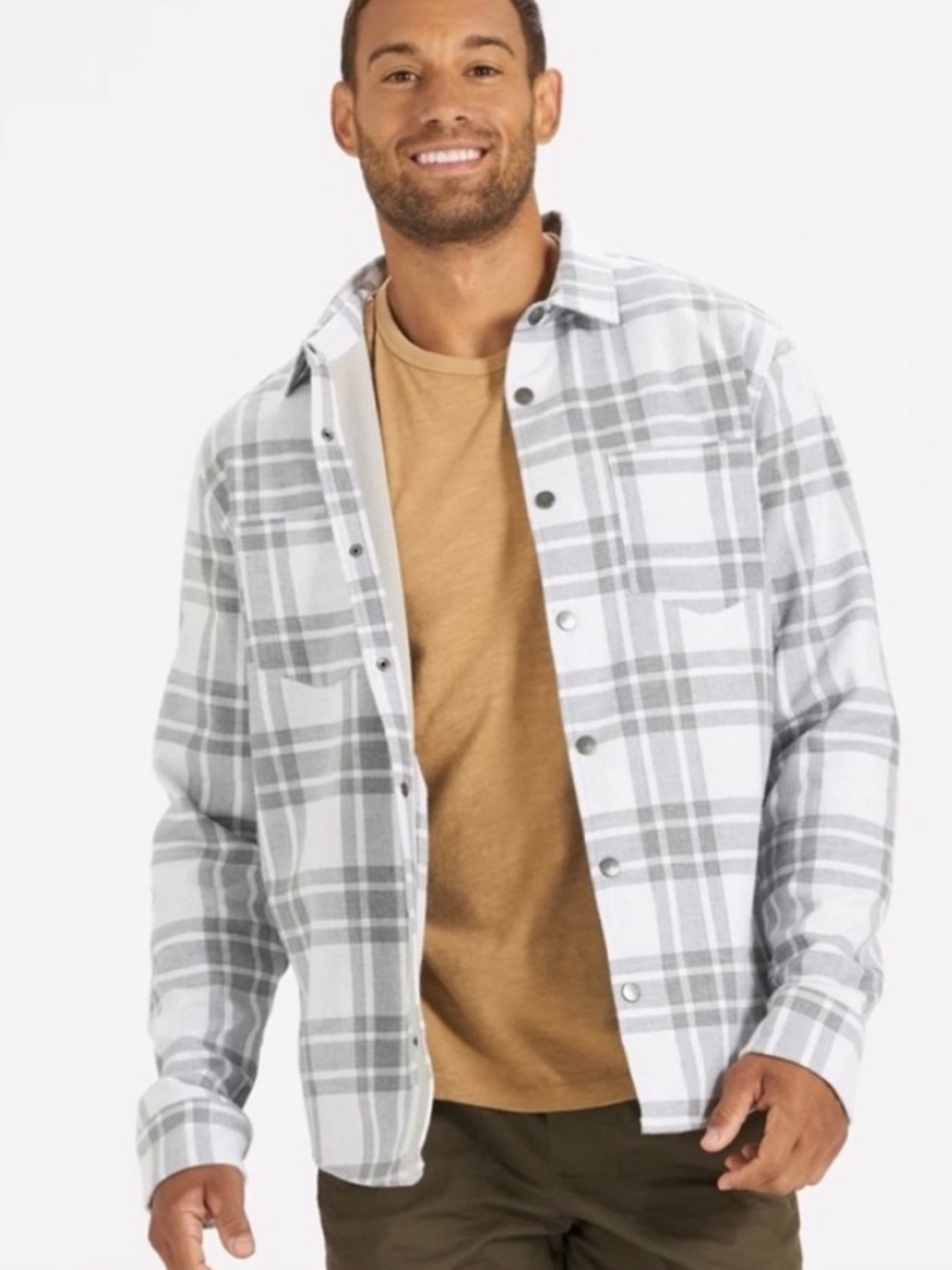 Vuori Range Jacket Fleece Gray Plaid Snap Button Lightweight Shirt Jacket medium